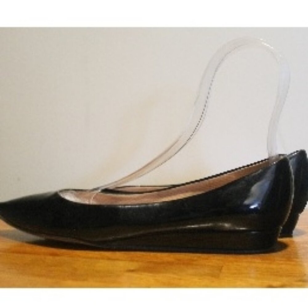 $238 Walin & Wolff Italy Black Patent Mini Wedge Flats Shoes 38  7.5 - Picture 3 of 6